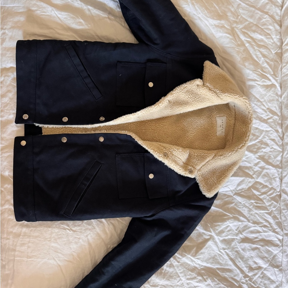 Sandro Navy-Cream fully lined Shearling Jacket